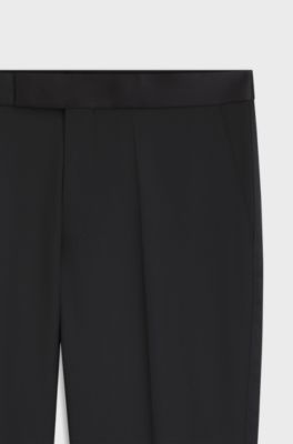 Regular-fit tuxedo trousers in virgin-wool serge, Black