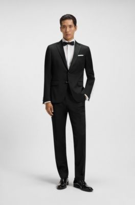 Pantalon de smoking Regular en serg&eacute; de laine vierge, Noir