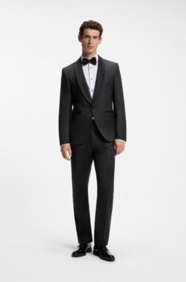 BOSS ONE Regular-fit tuxedo trousers in virgin-wool serge, Black