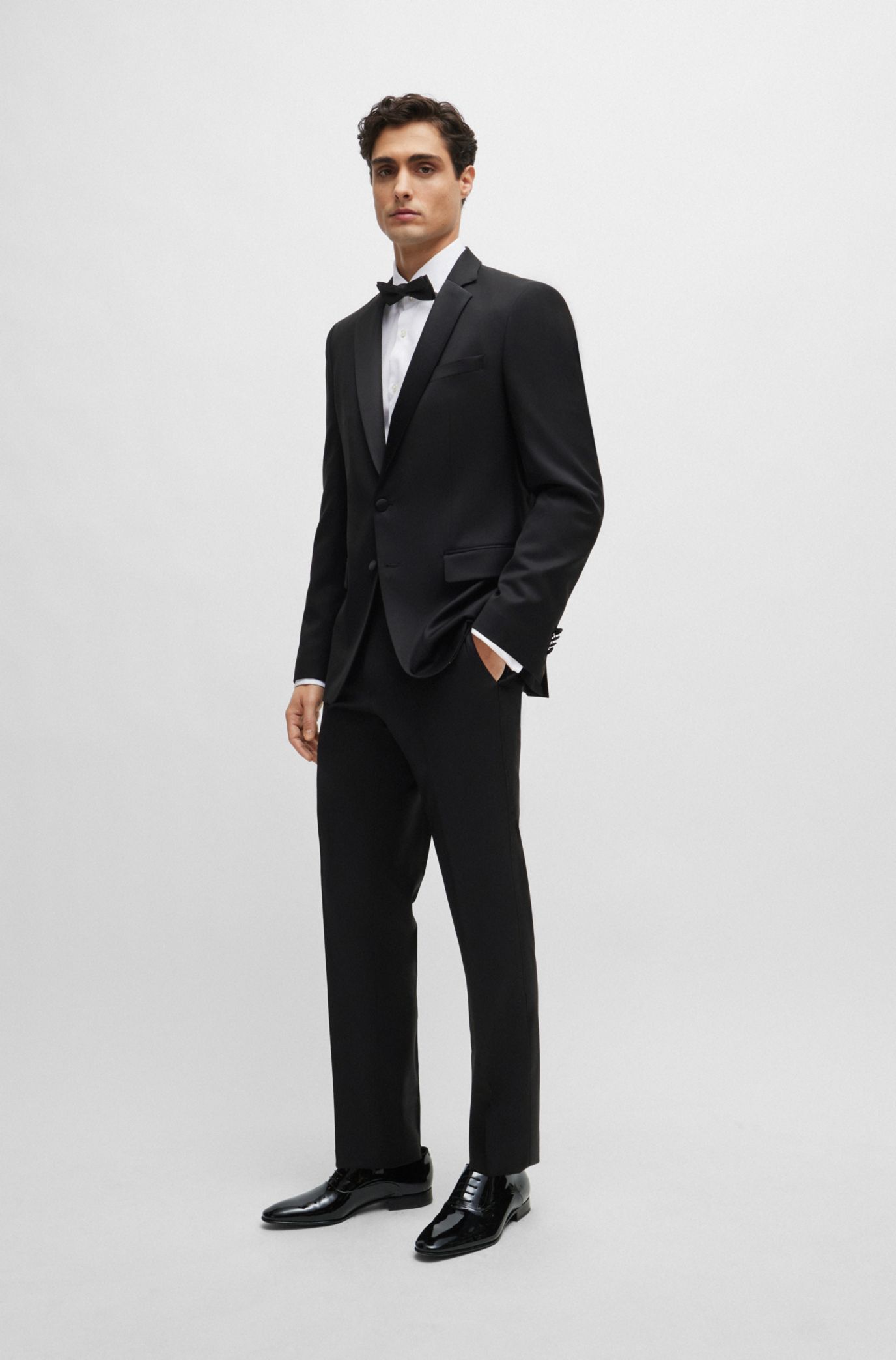 Regular-fit tuxedo trousers in virgin-wool serge