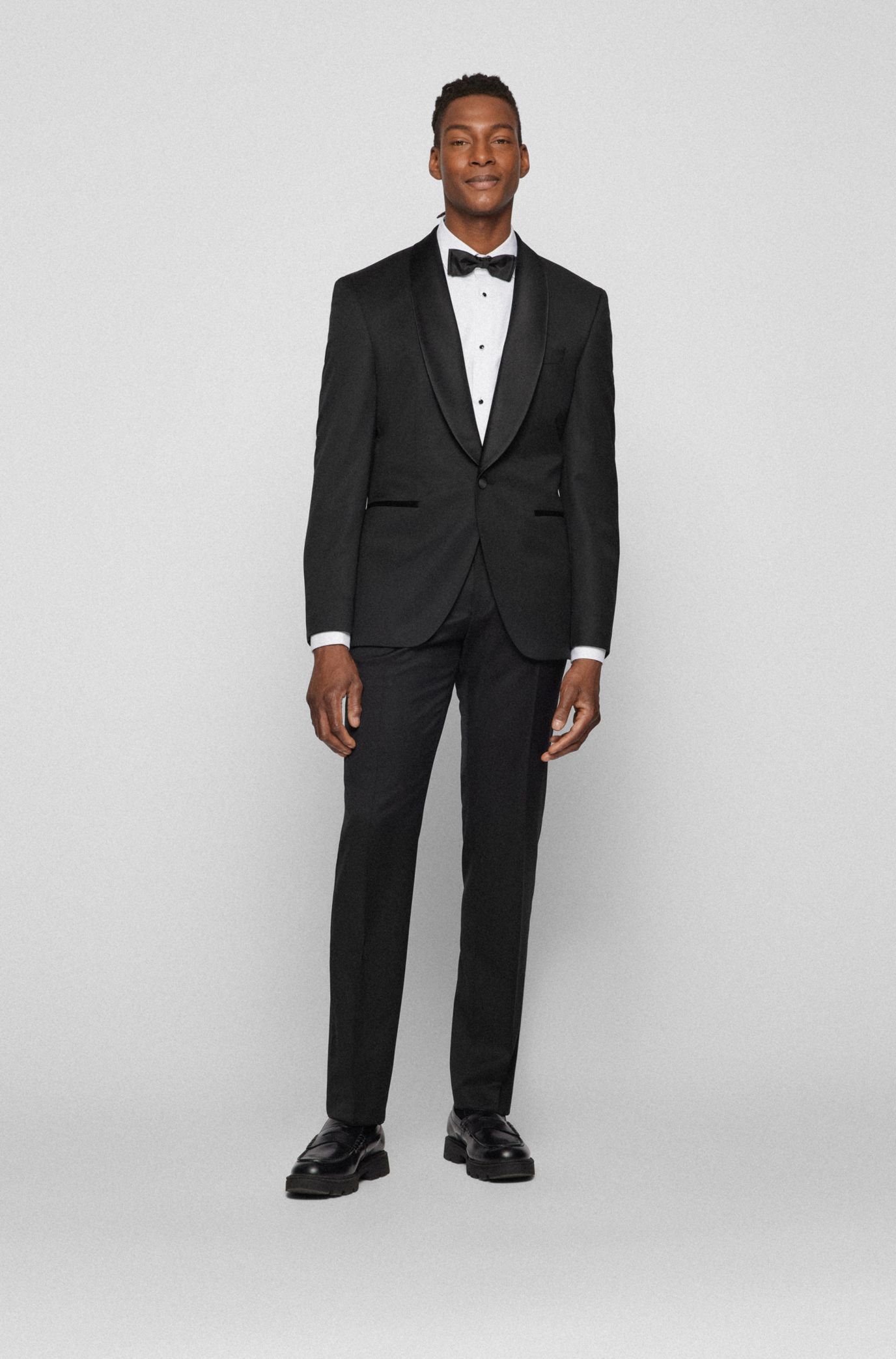 BOSS - Regular-fit tuxedo trousers in virgin-wool serge
