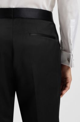 BOSS ONE Regular-fit tuxedo trousers in virgin-wool serge, Black
