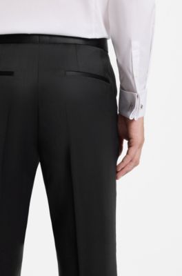 BOSS ONE Regular-fit tuxedo trousers in virgin-wool serge, Black