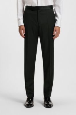 BOSS ONE Regular-fit tuxedo trousers in virgin-wool serge, Black