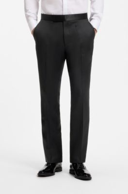 BOSS ONE Regular-fit tuxedo trousers in virgin-wool serge, Black