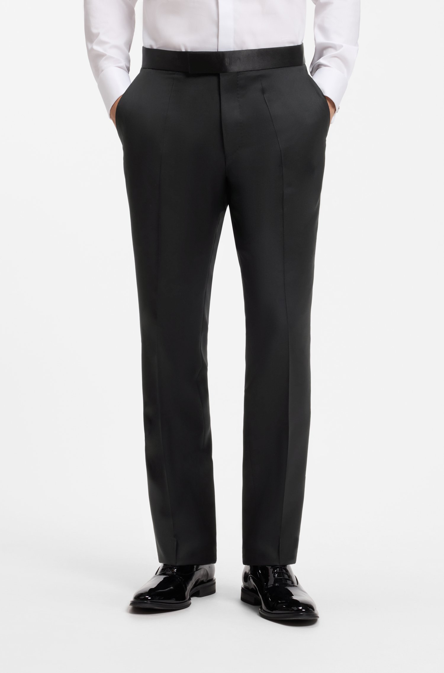 Boss ONE Regular-fit tuxedo trousers in virgin-wool serge byxor herr