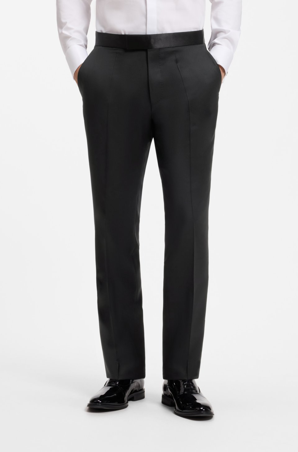 ONE Regular-fit tuxedo trousers in virgin-wool serge