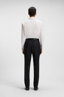 Regular-fit tuxedo trousers in virgin-wool serge, Black