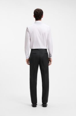 BOSS ONE Regular-fit tuxedo trousers in virgin-wool serge, Black