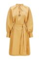 Belted cotton-blend dress with voluminous sleeves, Dark Yellow