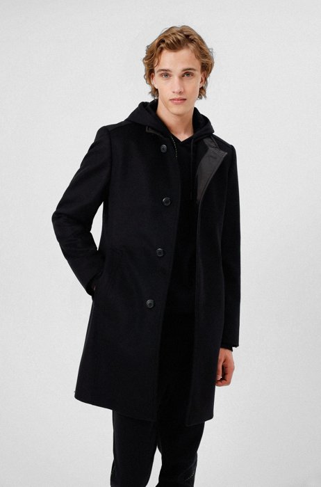 Regular-fit formal coat in virgin wool and cashmere, Black
