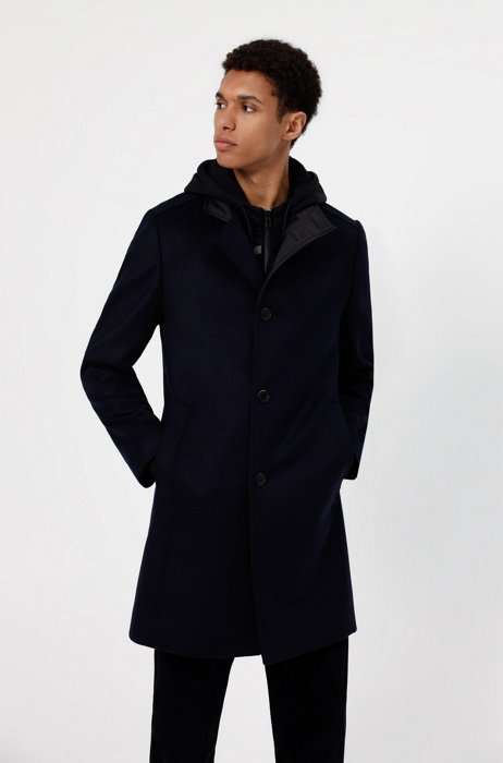 Cappotto formale regular fit in lana vergine e cashmere, Blu scuro