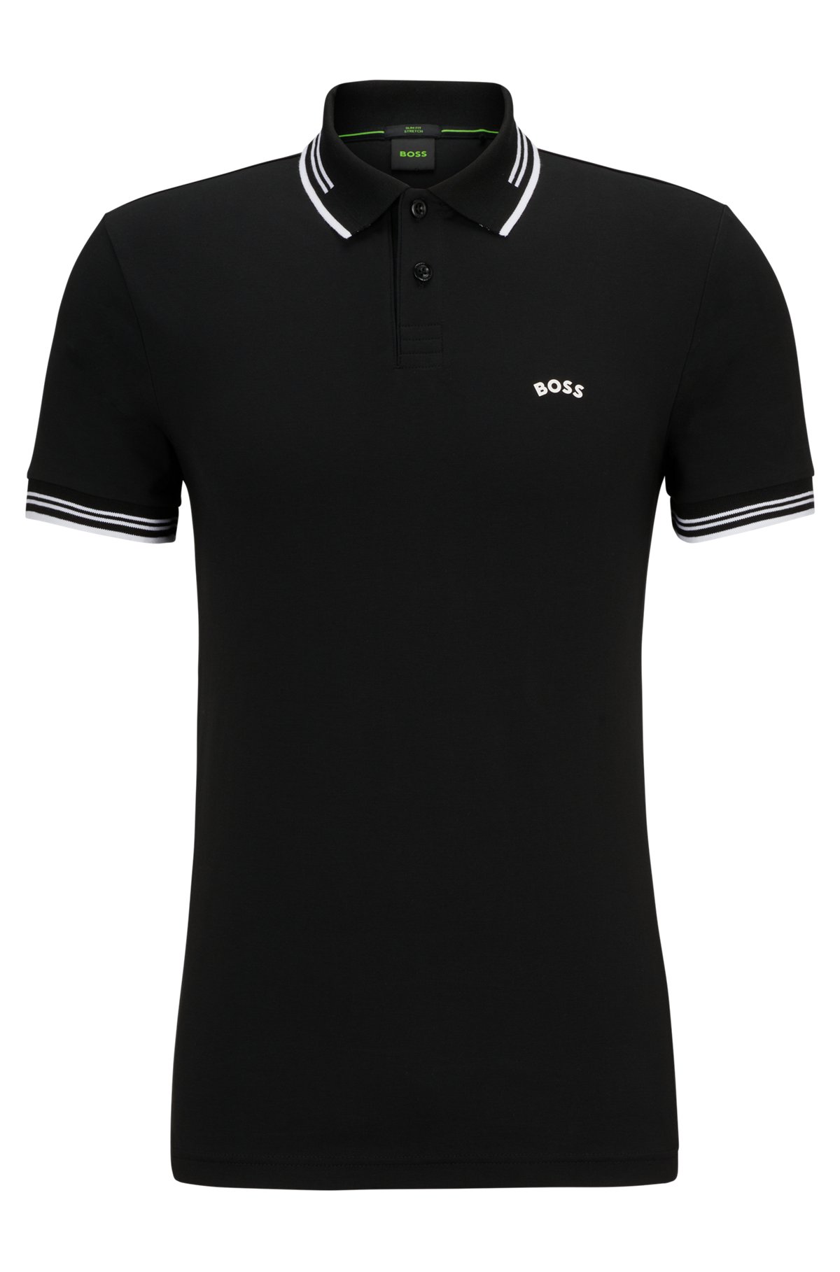 målbar boble alkove BOSS - Stretch-cotton slim-fit polo shirt with curved logo