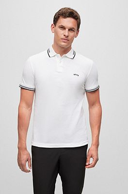 BOSS Stretch cotton slim fit polo shirt with curved logo