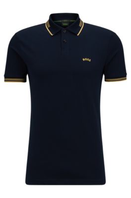 BOSS Stretch cotton slim fit polo shirt with curved logo