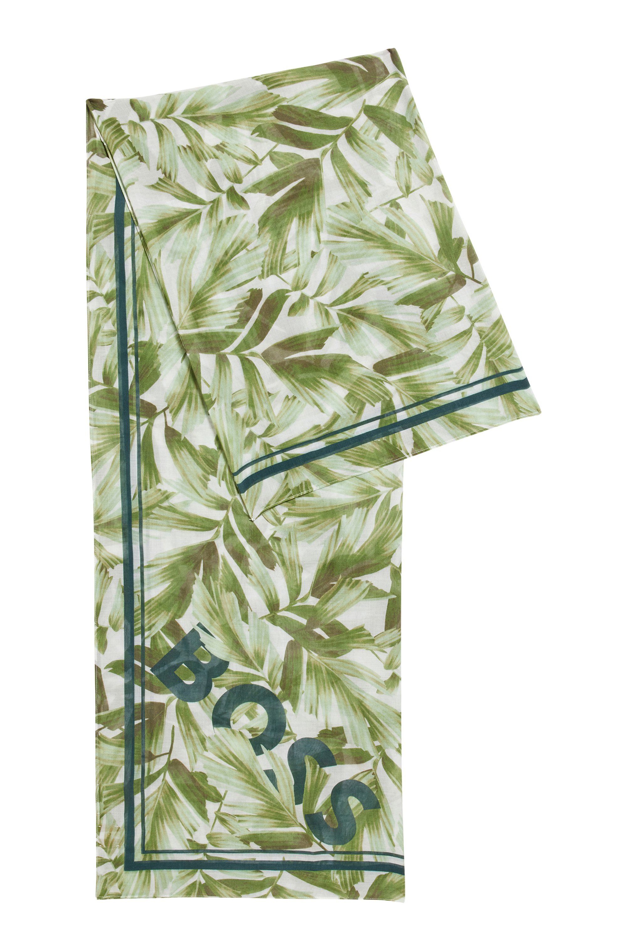 Sjaal van katoen en modal met seizoensprint en logo, Groen met dessin