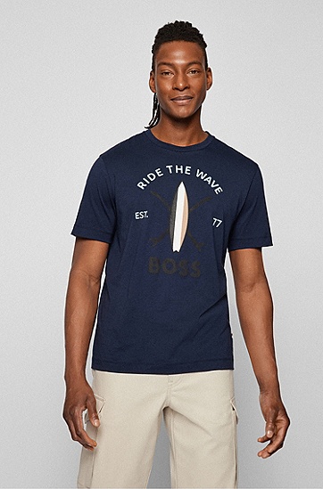 徽标艺术图案宽松版 T 恤,  404_Dark Blue