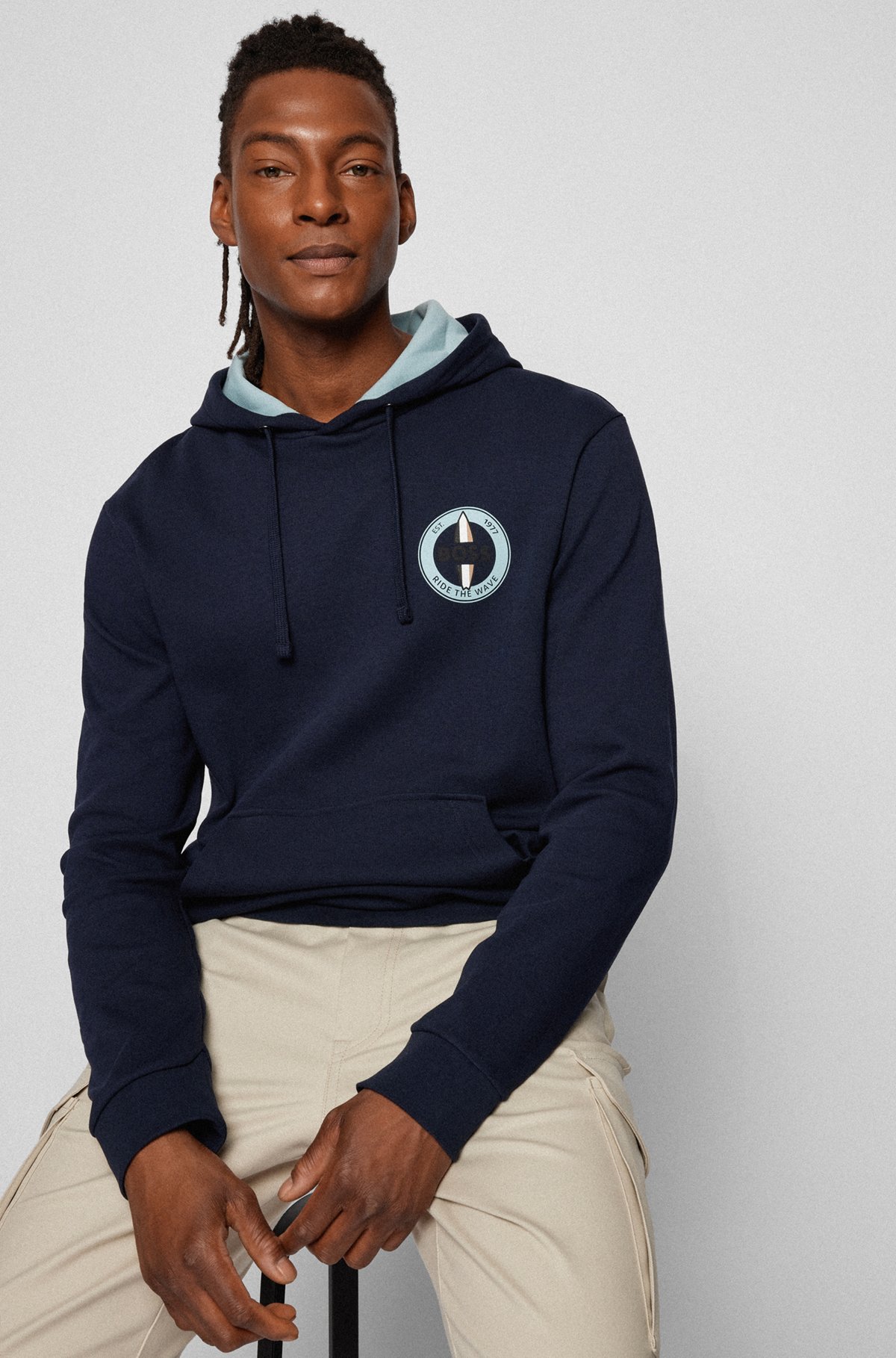 BOSS - Relaxed-fit hooded sweatshirt with logo artwork
