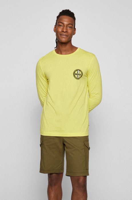 Cotton-blend sweatshirt with logo artwork, Yellow