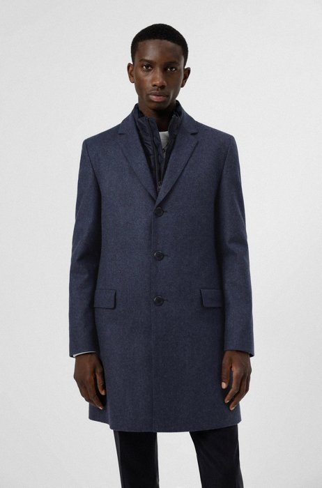 Cappotto formale slim fit in misto lana, Blu scuro