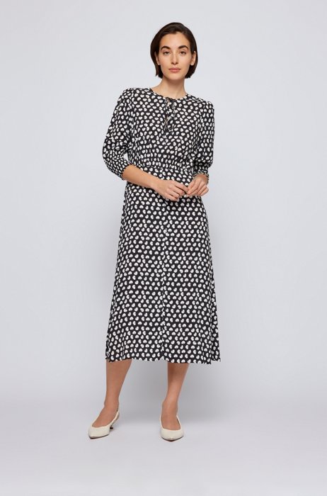 Pompom-print regular-fit dress with gathered waist, Patterned