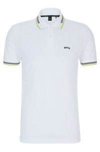 Curved-logo slim-fit polo shirt in stretch-cotton piqué, White