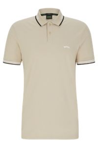 Curved-logo slim-fit polo shirt in stretch-cotton piqué, Beige