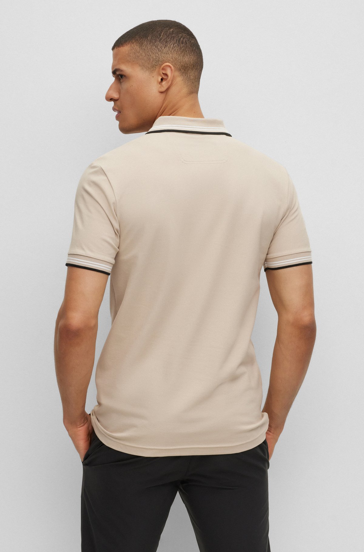 BOSS - Curved-logo slim-fit polo shirt in stretch-cotton piqué
