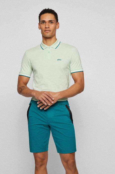 Curved-logo slim-fit polo shirt in stretch-cotton piqué, Light Green