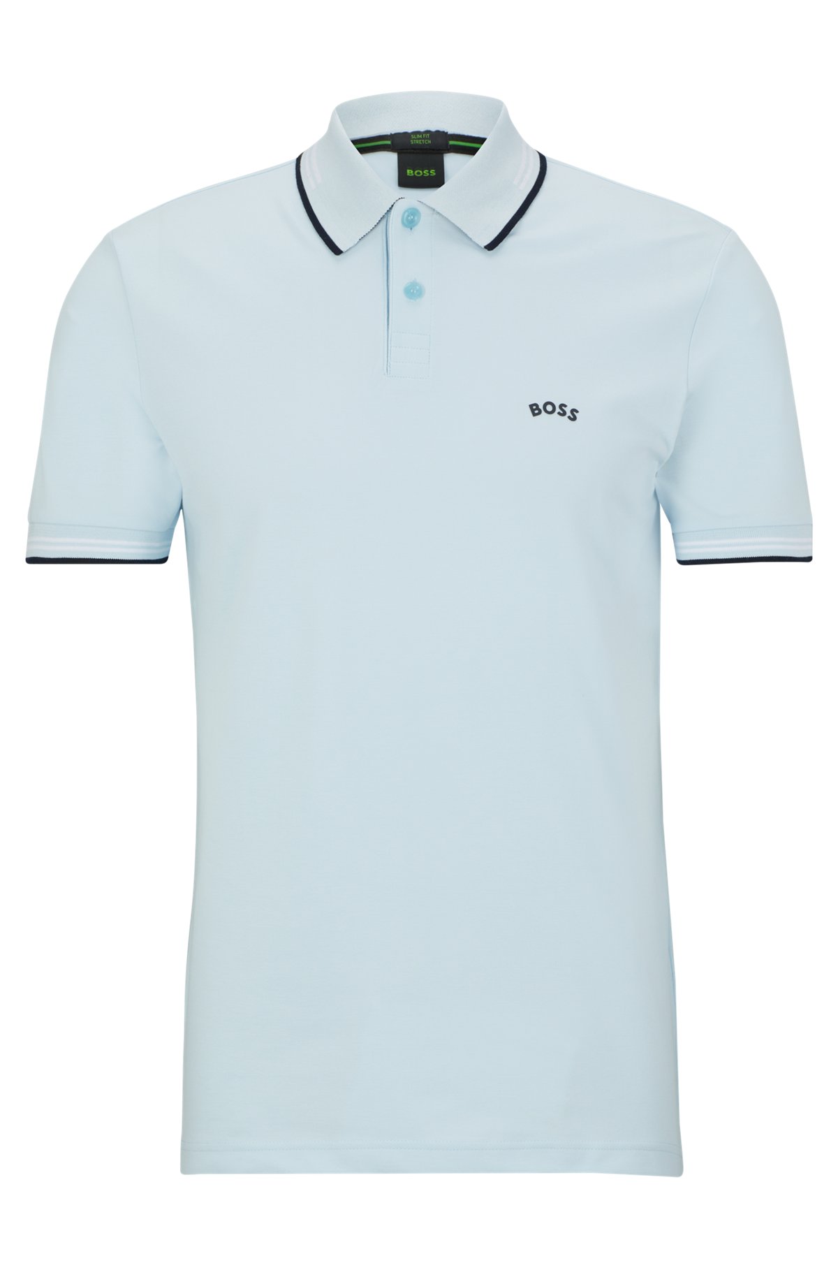 Curved-logo slim-fit polo shirt in stretch-cotton piqué, Light Blue
