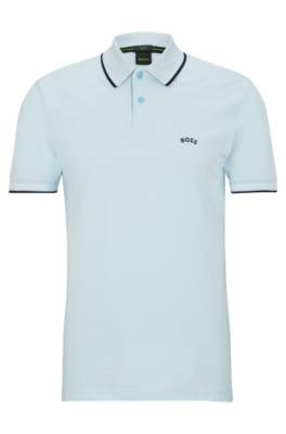 Hugo Boss Curved-logo Slim-fit Polo Shirt In Stretch-cotton Piqué