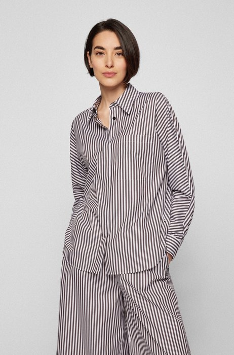 Relaxed-fit blouse in a striped cotton blend, Patterned