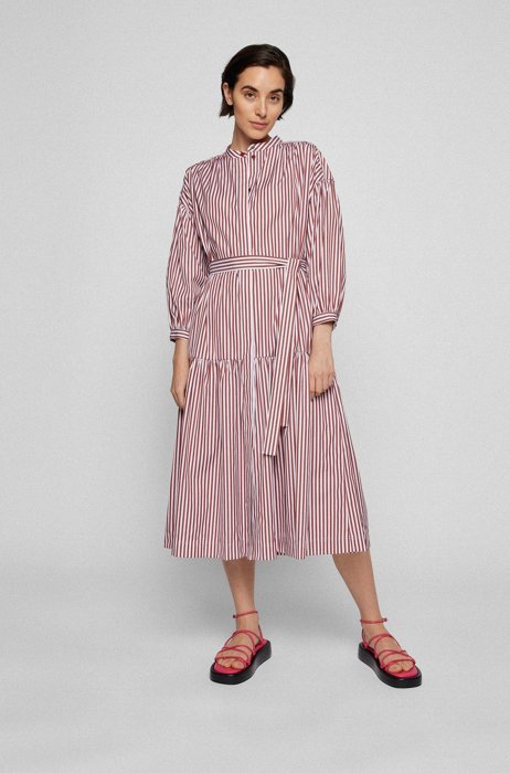 Relaxed-fit shirt dress in a striped cotton blend, Red Patterned