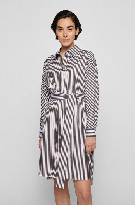 Long-sleeved shirt dress in a striped cotton blend, Patterned