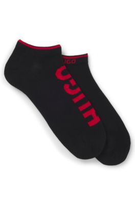 Calzini corti in misto cotone con logo in confezione da due, Nero