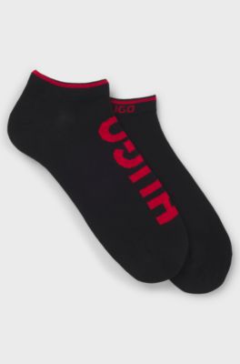 Two-pack of cotton-blend ankle socks with logos, Black