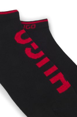 Two-pack of cotton-blend ankle socks with logos, Black