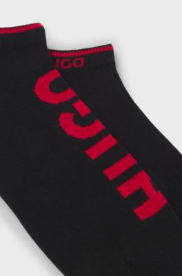 Calzini corti in misto cotone con logo in confezione da due, Nero