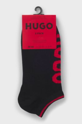 Two-pack of cotton-blend ankle socks with logos, Black
