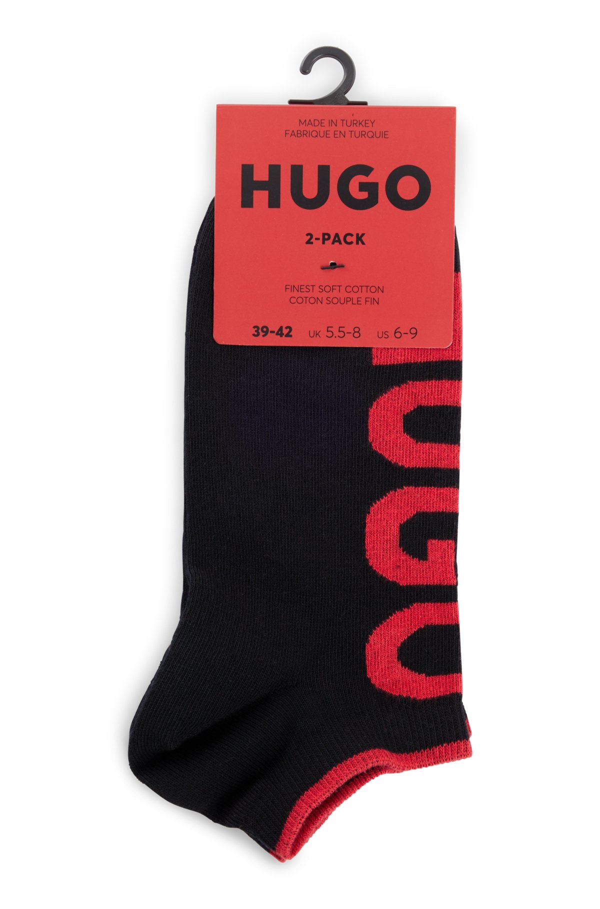 Two-pack of cotton-blend ankle socks with logos, Black