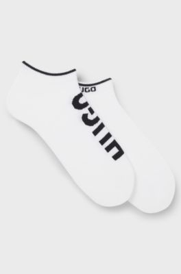 Lot de deux paires de chaussettes basses en coton m&eacute;lang&eacute; &agrave; logos, Blanc