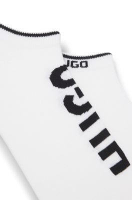 Two-pack of cotton-blend ankle socks with logos, White
