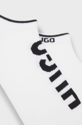 Two-pack of cotton-blend ankle socks with logos, White