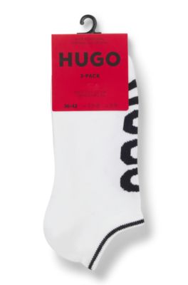 Two-pack of cotton-blend ankle socks with logos, White