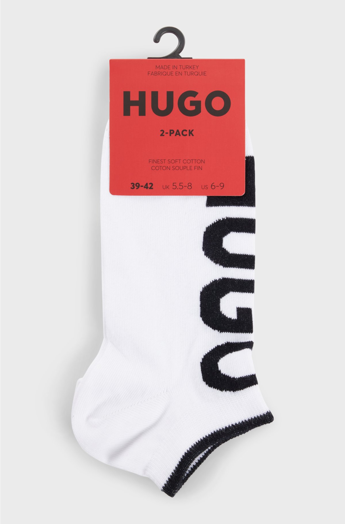 Two-pack of cotton-blend ankle socks with logos, White