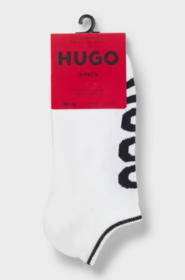 Two-pack of cotton-blend ankle socks with logos, White