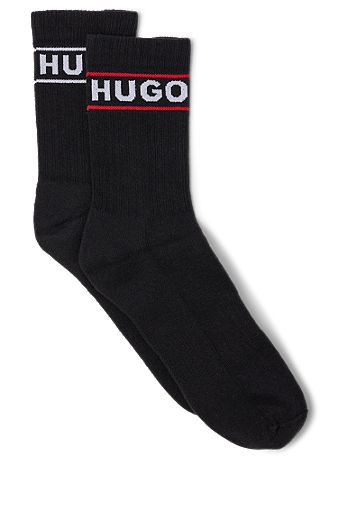 Two-pack of quarter-length ribbed logo socks, Black