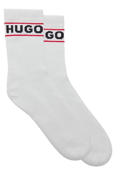 Набор из двух пар носков до щиколотки в рубчик с логотипом, Белый