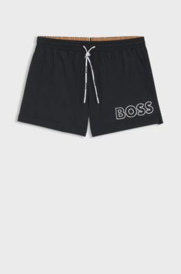 Swim shorts with outline logo print, Black