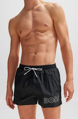 Swim shorts with outline logo print, Black
